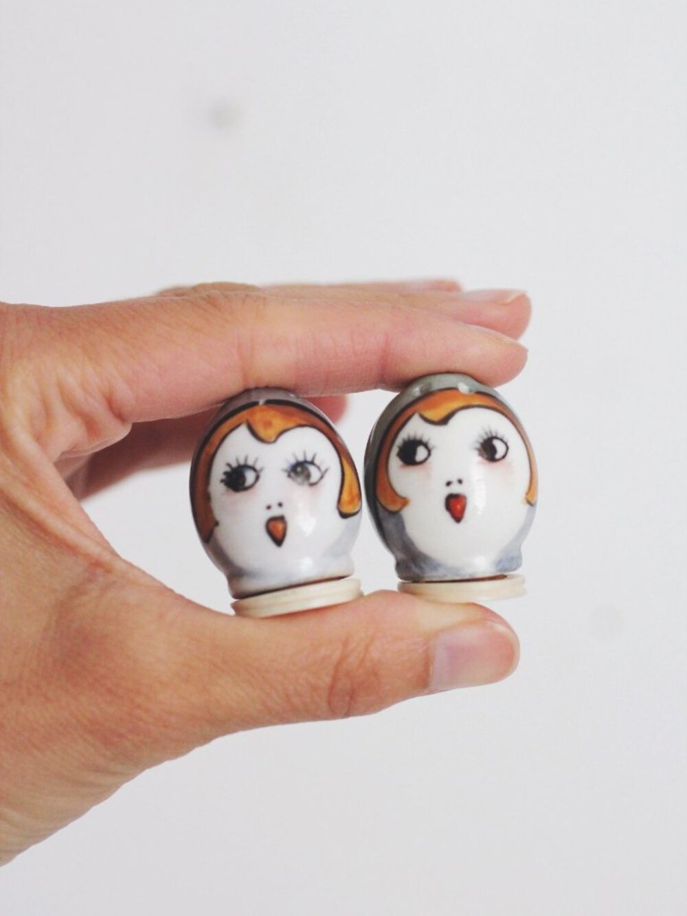 Rare Hand Painted Vintage Noritake Art Deco Lady Flapper Girl Salt Pepper Shaker